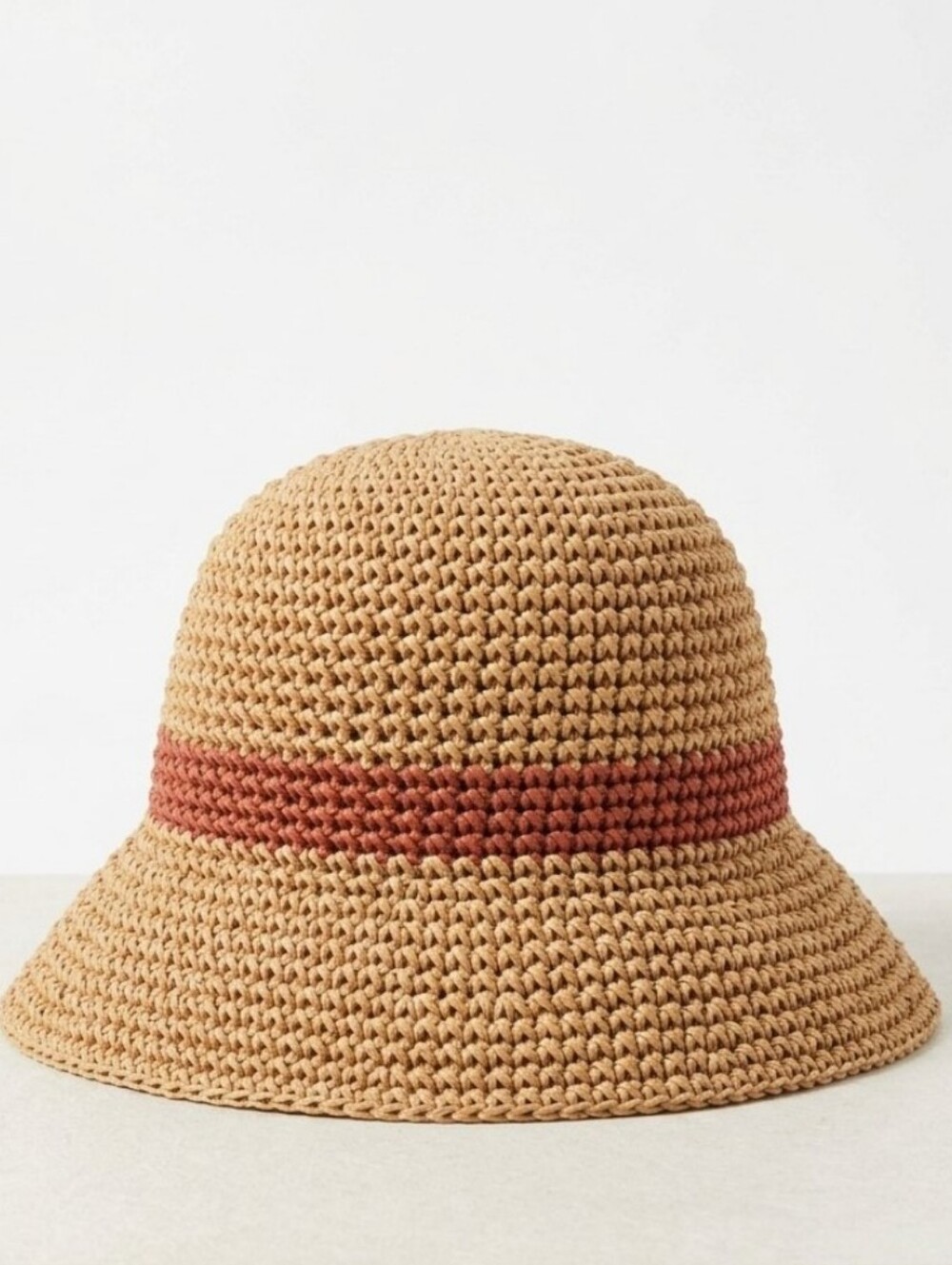 Aerie Braided 100% Paper Natural Bucket Hat with Rust Stripe - Women